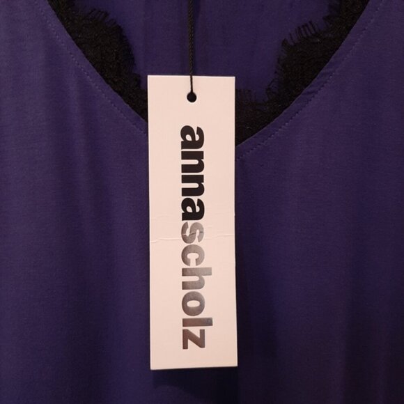 NEW Anna Scholz Royal Purple Tunic Top Short Dolman Sleeve Vneck Lace Blouse - Picture 7 of 10